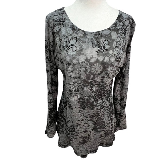 𝅺nally & Milly🖤Grey Long Sleeve T-Shirt Top Fleur-de-lis Detail Size L - Picture 1 of 9